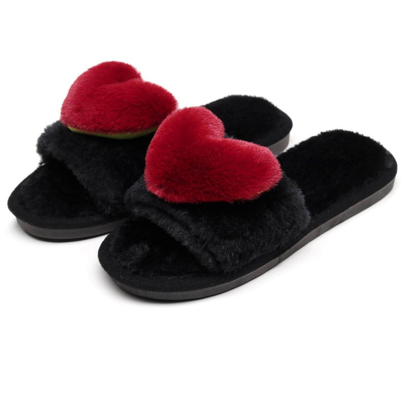 Crazy Lady Women's LOVE Slippers Fuzzy Fluffy Memory Foam House Shoes Open Toe Indoor and Outdoor (01/Wine Red, 40-41) - Image 5